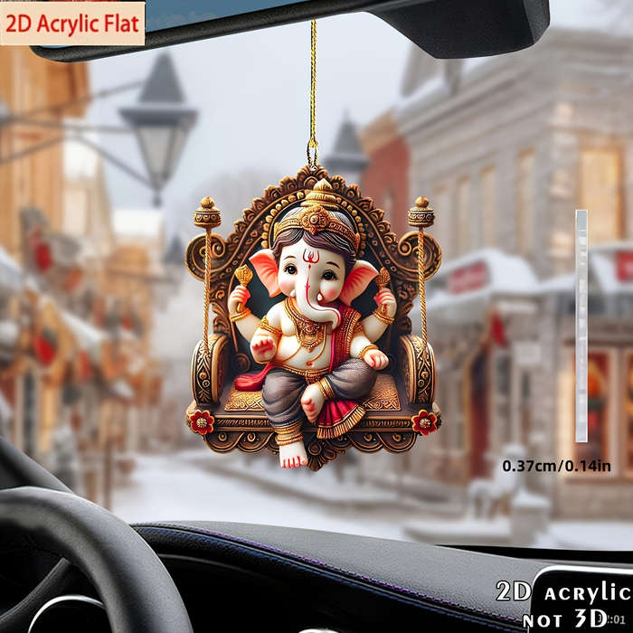 1pc 2D Flat    Acrylic Ganesha Car Mirror Decoration Cartoon Design Hindu Deity Ornament 2.