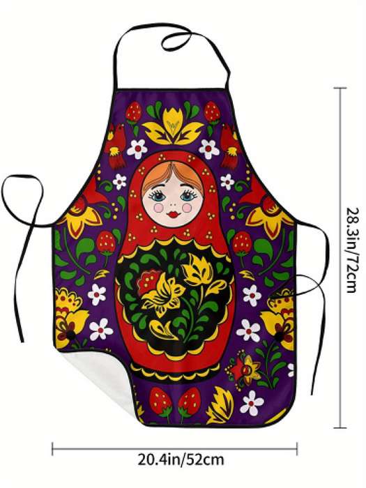 1pc Matrioska Purple 1pc Adult Size Sleeveless Apron Pattern Printed Bib Home Cooking Kitchen Wear