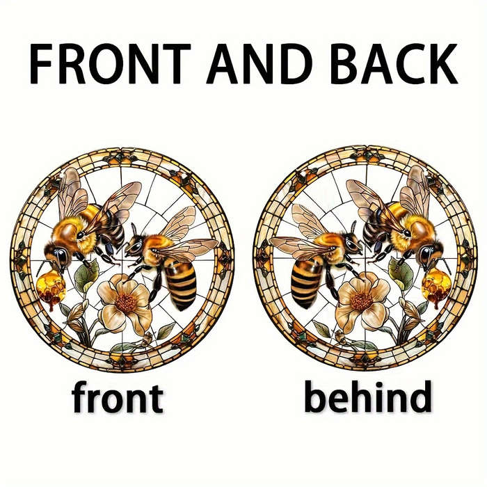 1pc 2D Flat  20.32cm Acrylic Bee and Flower Stained Glass-Style Suncatcher Vibrant Wall Hanging D