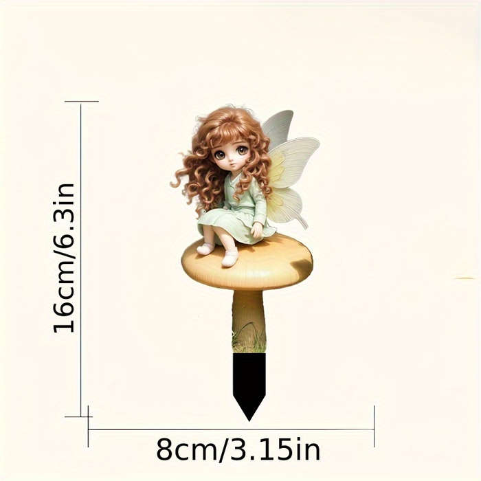 1pc 2D Flat    Garden Stake Decoration Art Deco Style Plastic Sitting Mushroom Butter