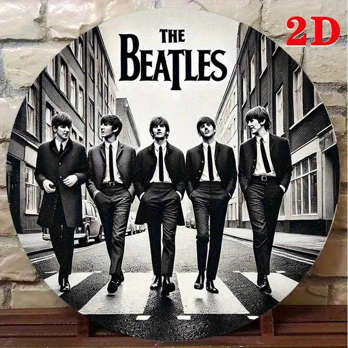 1pc 2D Flat Beatles 2D Round Wall Sign Iconic Abbey Road Crossing Art Aluminum Home or Outdoor