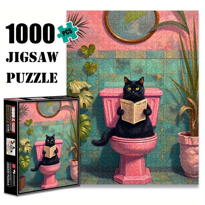 1000pcs Black Cat on Toilet Jigsaw Puzzle Scratch Water Resistant Advanced DIY B
