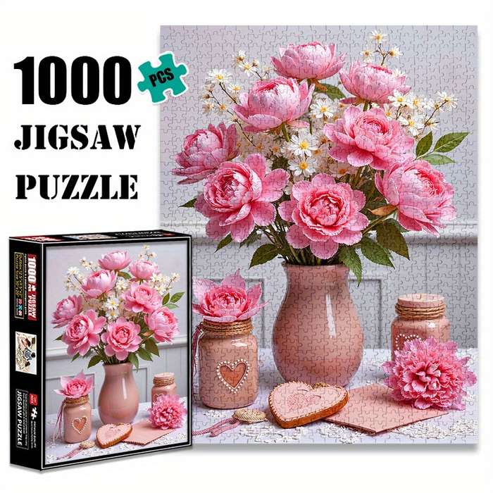 1000pcs Pink Vase Paper Puzzle Large Adult Jigsaw Toy with Waterproof Scratch-Res