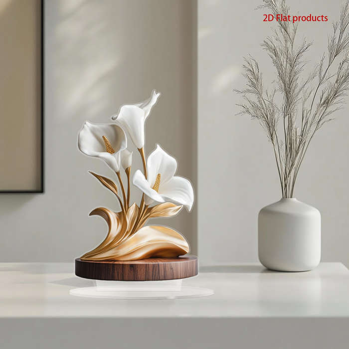 1pc 2D Flat  Printing  Elegant White Lily Acrylic Decor with Base Bohemian Style Perfect for