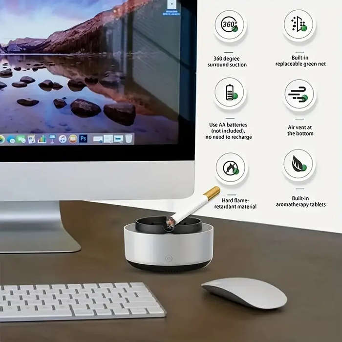 1pc A Battery-Powered Ashtray Designed for Home Use That Smartly Eliminates Secondhand Smoke And Od