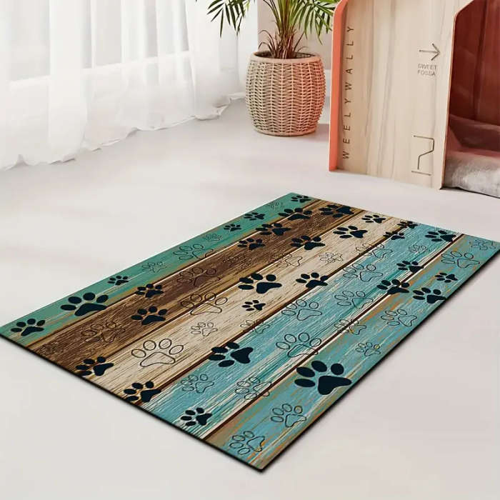 1 Colorful Wood Grain And Black Paw Print Dog Feeding Mat 30*40cm