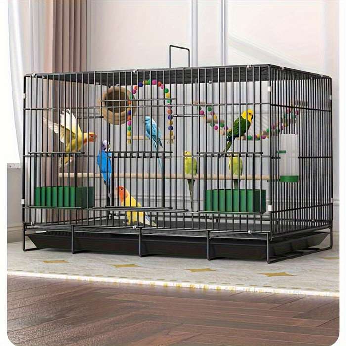 1pc Black (cage + tray + feeding trough + standing pole) Pet Cage