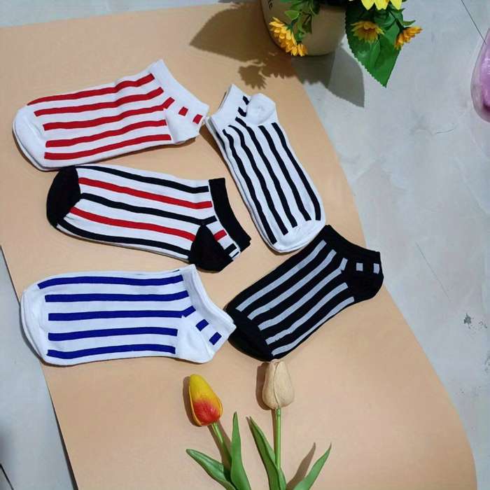 5 Pairs Of Mixed Colors One Size High Elastic Socks