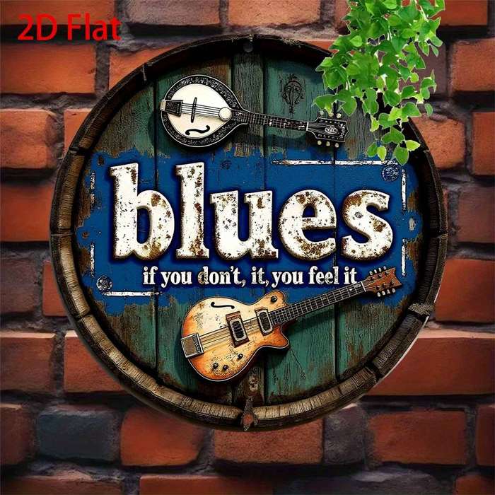 1pc Vintage Blues Music-Inspired 20.32x20.32 cm Metal Sign Rustic Blue Guitar Accordion Wall Ar