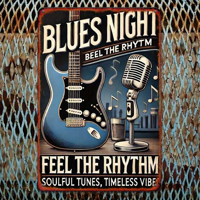 1pc Vintage Blues Night Feel the Rhythm Soulful Tunes Timeless Vibe Metal Wall Sign with Elec