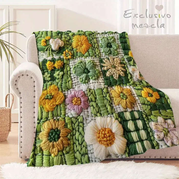 1 Floral Crochet Flannel Throw Blanket 150*200cm