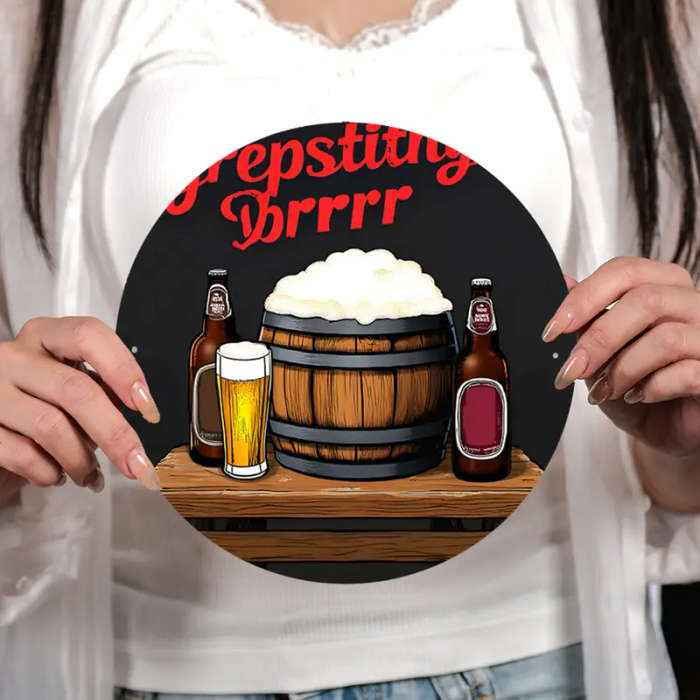 1pc Vintage Barrel Beer Glass Round Aluminum Wall Art 18.82cm Diameter PREPPING DR Themed Decor for