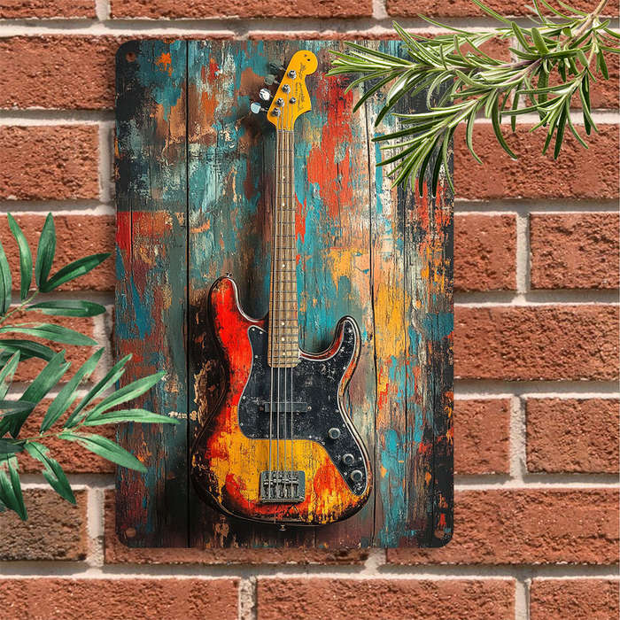 1pc  Retro Electric Guitar Tin Sign 20.32x30.48 cm Aluminum Metal Wall Art Vintage Music Theme