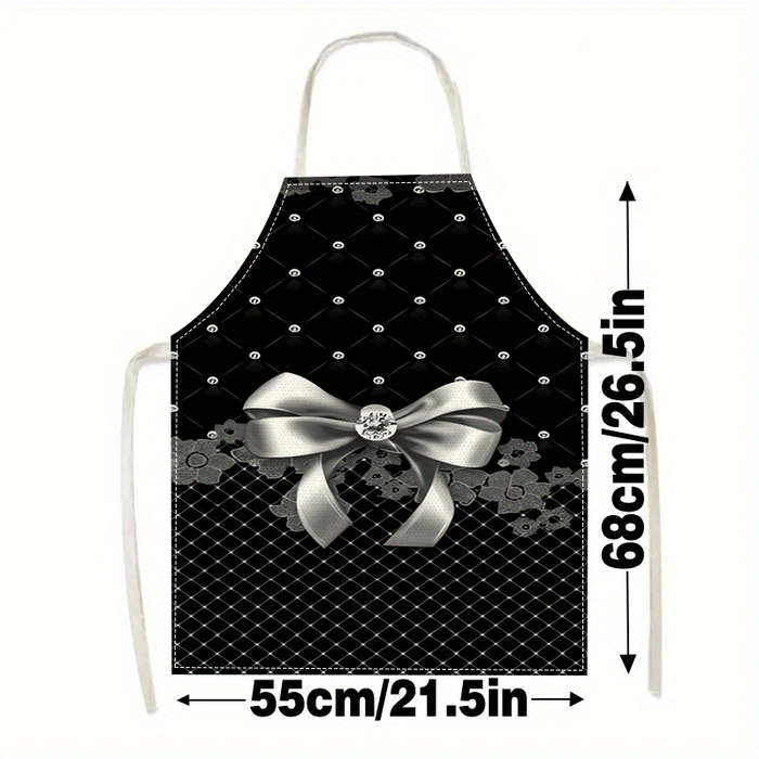1pc Large Linen Apron with Elegant Bow Floral Pattern Durable Sleeveless Easy-to-Clean Ki
