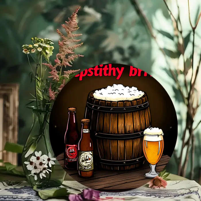 1pc Vintage Beer Barrel Glass Round Metal Sign 19.81cm UV-Resistant Aluminum Wall Art Easy to Hang w