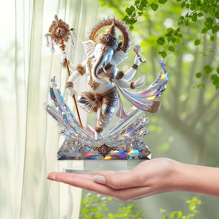 1pc 2D Flat One Piece  Acrylic Ganesh Ornament with Base Religious Theme Indoor and Outdoor Use N