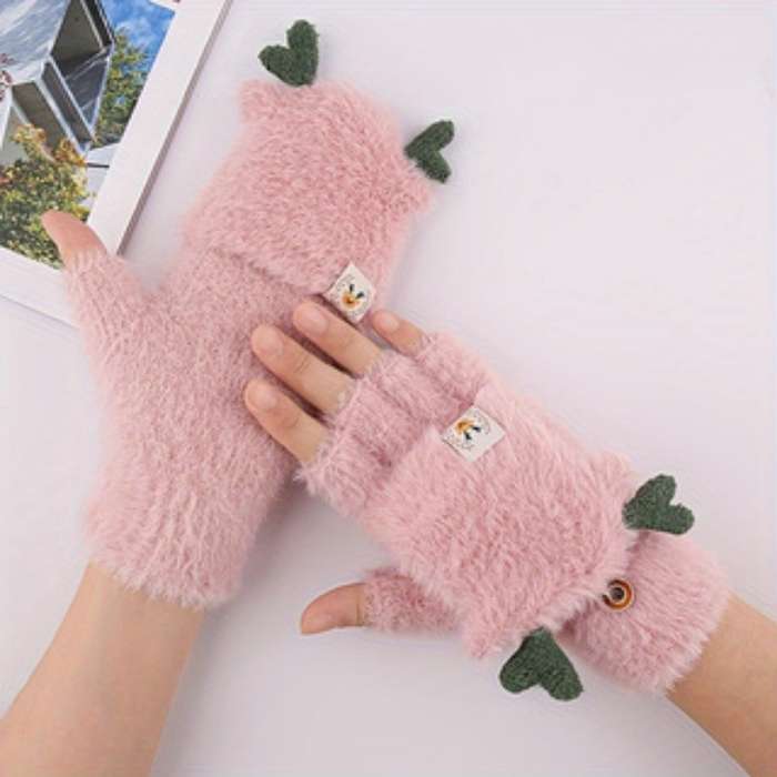 1 Pair Pink One Size Warm Gloves