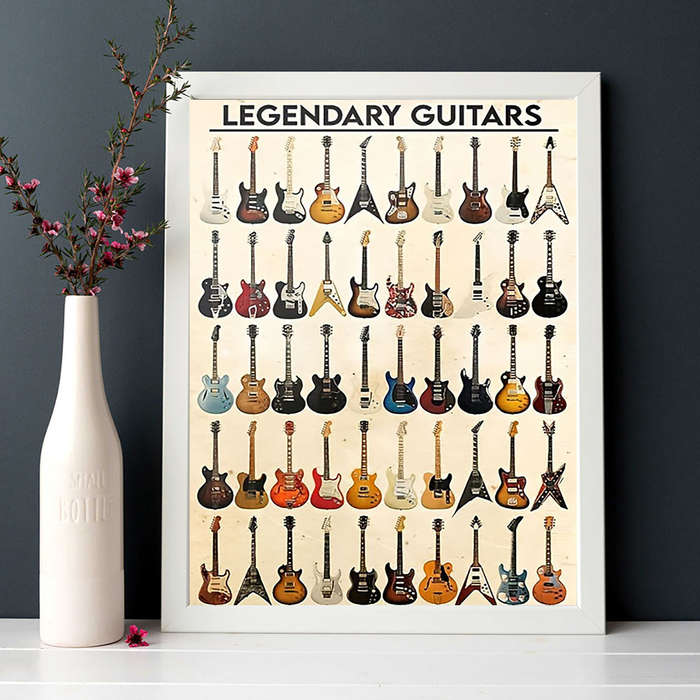 1pc 30.48x40.64cm Legendary Guitars Canvas Art Print Frameless Vintage-Style Wall Decor with Colo