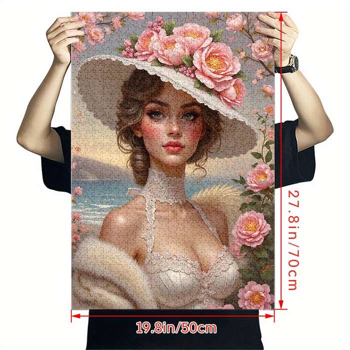 1000pcs Floral Hat Girl Jigsaw Puzzle Premium Anti-Scratch Waterproof Paper Vibr
