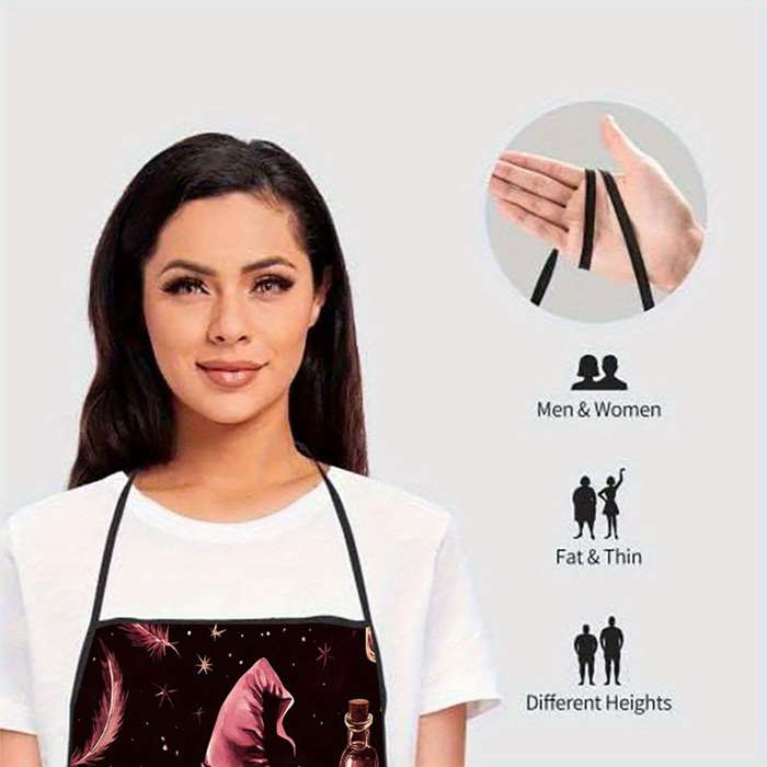 1pc Magic Hat Print Sleeveless Polyester Apron Perfect for Cooking Baking Kitchen Tasks