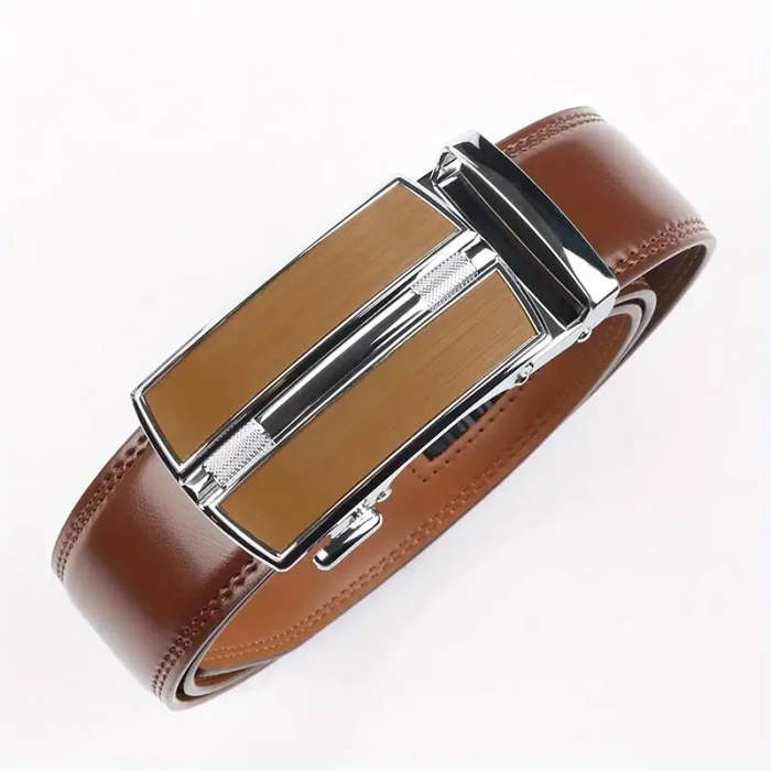 Men's Genuine Leather Ratchet Belt with Adjustable Automatic Buckle Black 120cm