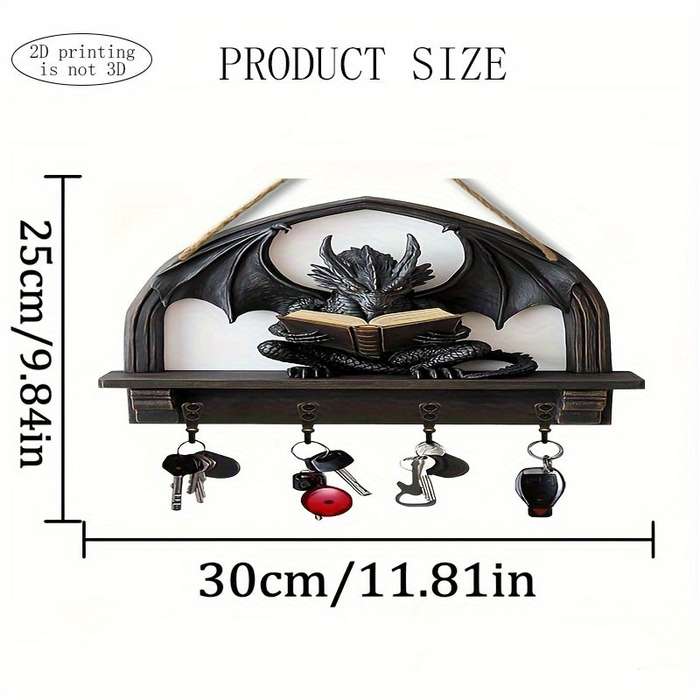 1pc Dragon-Shaped Wooden Key Holder with 4 Metal Hooks Easy Wall Mount Space-Saving Organizer for