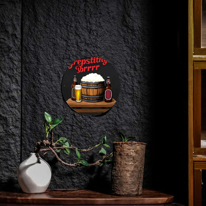 1pc Vintage Barrel Beer Glass Round Aluminum Wall Art 18.82cm Diameter PREPPING DR Themed Decor for