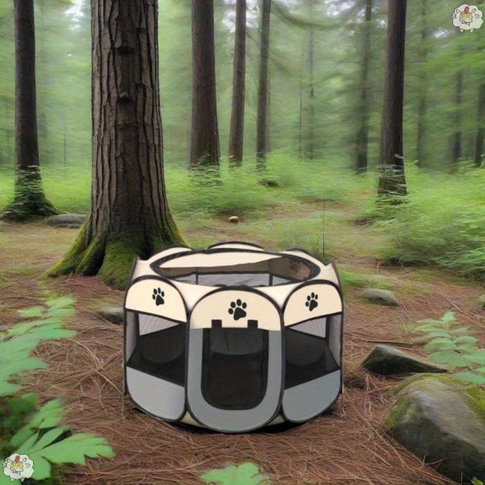 1pc Beige+gray size Dimensions: 114 x 114 x 58 cm (Foldable)Pet Cage