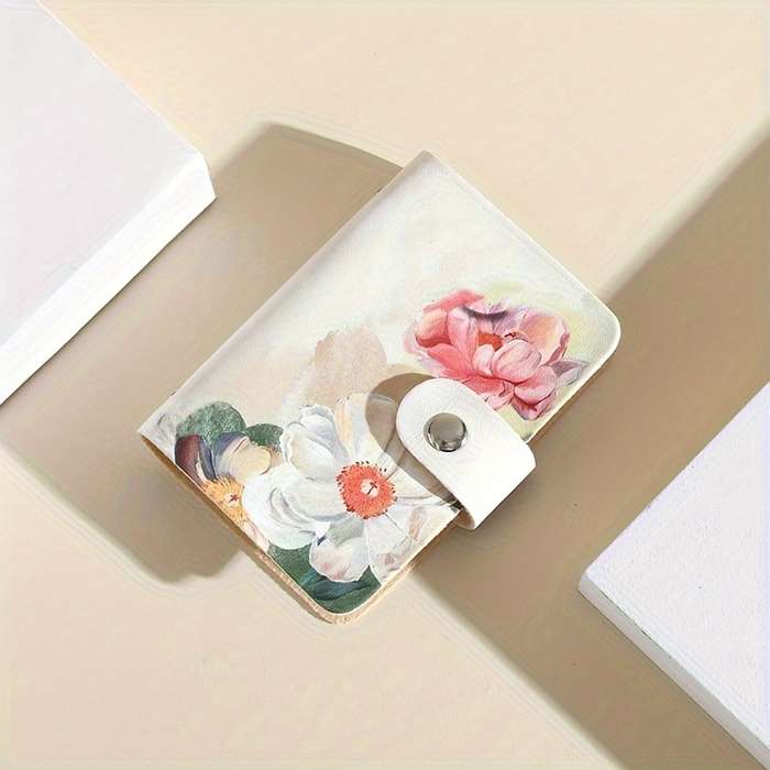 1pc Elegant Floral Pattern Synthetic Faux Leather Card Holder with 20 Slots Ideal for Credit Card