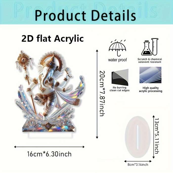 1pc 2D Flat One Piece  Acrylic Ganesh Ornament with Base Religious Theme Indoor and Outdoor Use N