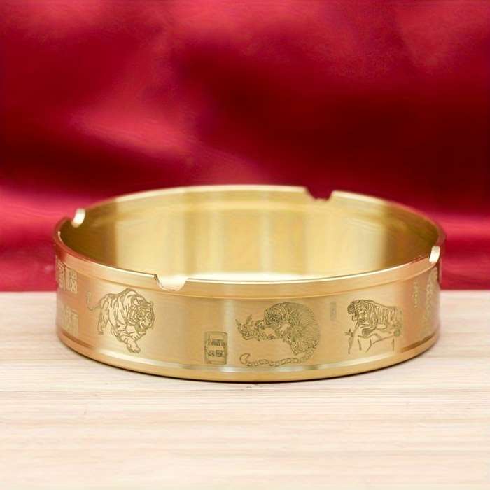 1pc Elegant Golden Tiger Dragon Design Brass Ashtray High-End Modern Traditional Style Ide
