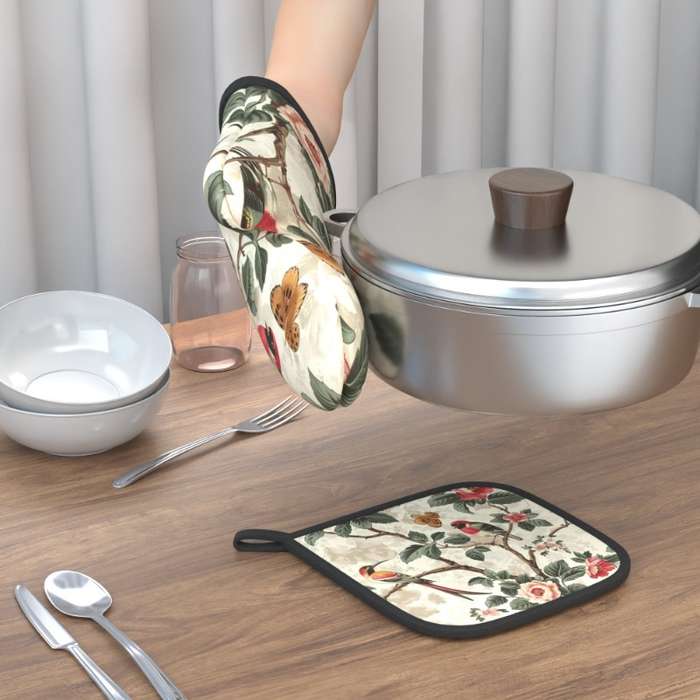 2pcs Floral Oven Mitts and Pot Holders Set Heat Resistant Machine Washable Polyester Ideal