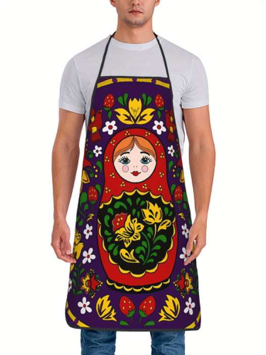 1pc Matrioska Purple 1pc Adult Size Sleeveless Apron Pattern Printed Bib Home Cooking Kitchen Wear