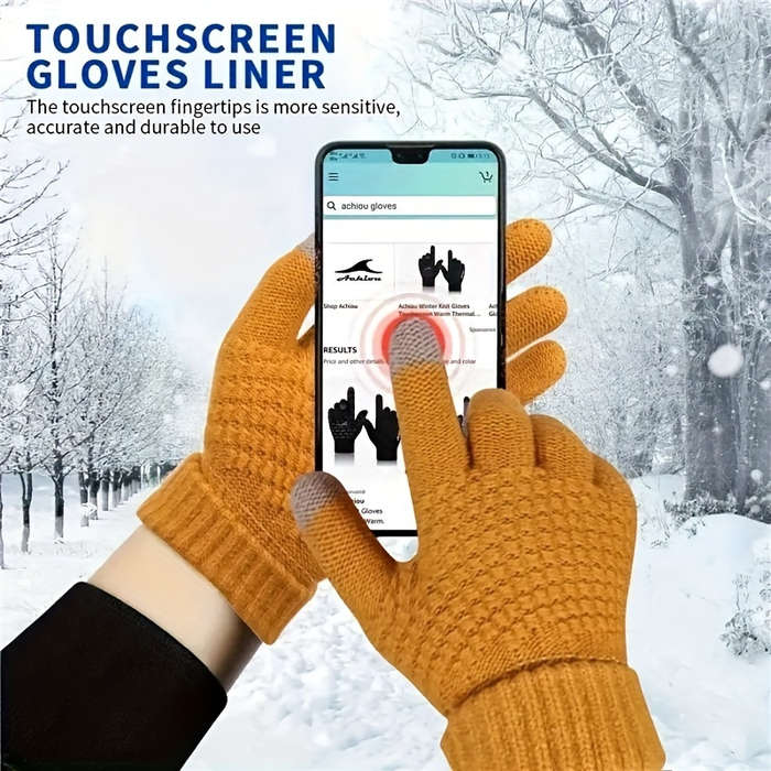 1 Pair Black Winter Warm Knitted Gloves Warm Gloves