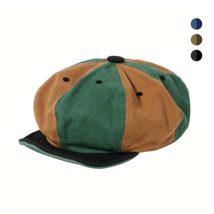 1pc Vintage-Inspired Two-Tone Beret Cap Adjustable Lightweight Painter Hat with Soft Brim Hand-