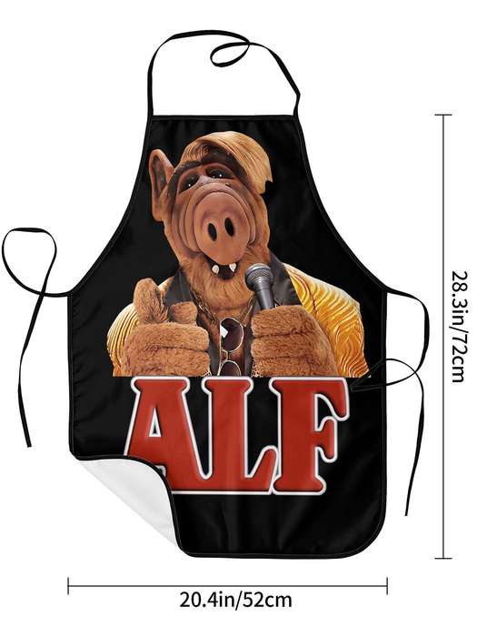 1pc Vintage-Style Anime Pig Adjustable Cooking Apron 100% Polyester Black with Red Yellow Cart