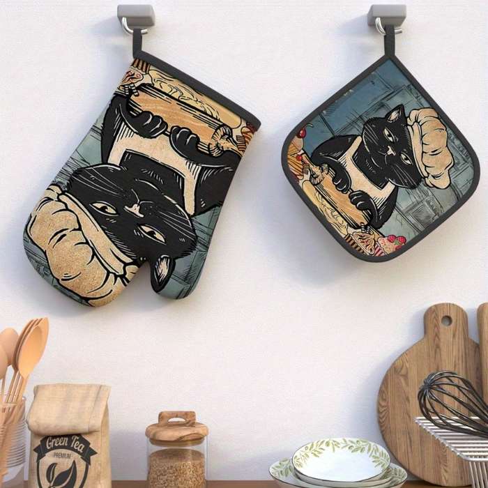 2pcs 26.92x17.02 cmHeat Resistant Oven Mitts And Potholders
