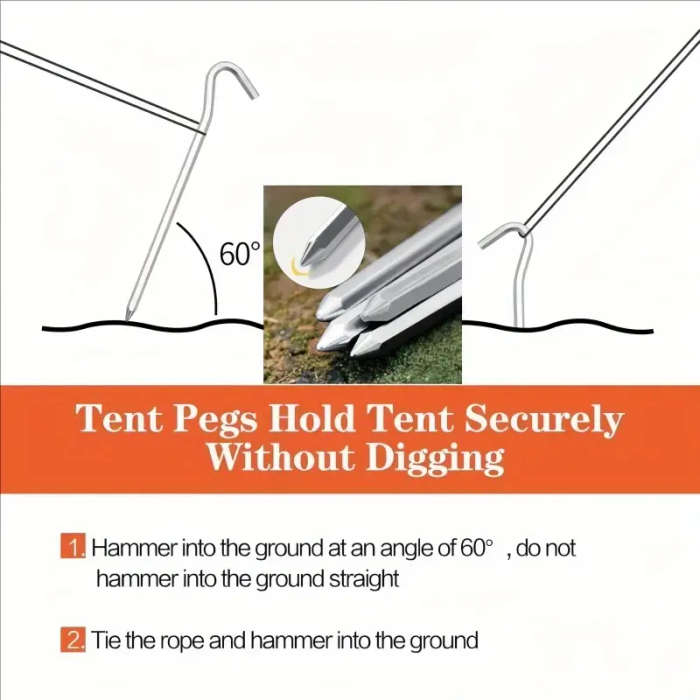 8 Pieces Metal Heavy Duty Tent Pegs with Hooks