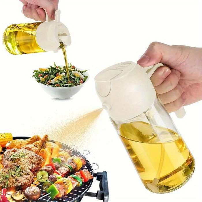 1pc Dual-Use Oil Sprayer and Dispenser Bottle Transparent with Black Cap Ideal for Cooking