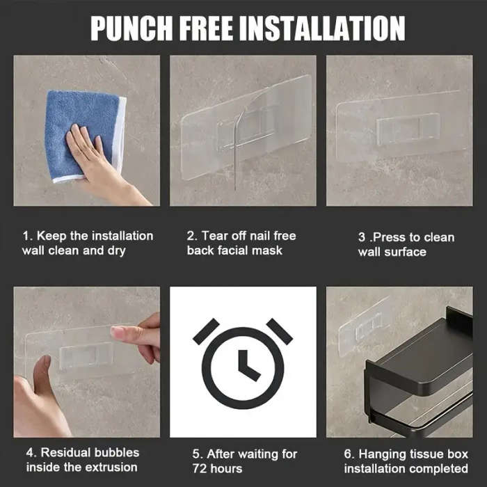 1pc Easy-Install No-Drill Stainless Steel Toilet Paper Holder with Phone Shelf Wall Mounted Space-Sa