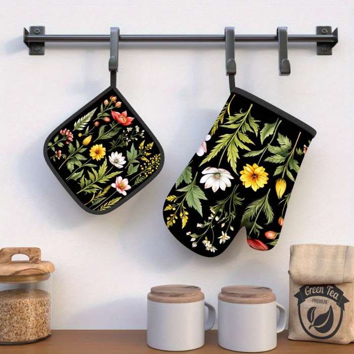 2pcs 26.92x17.02 cm Heat Resistant Oven Mitts And Potholders