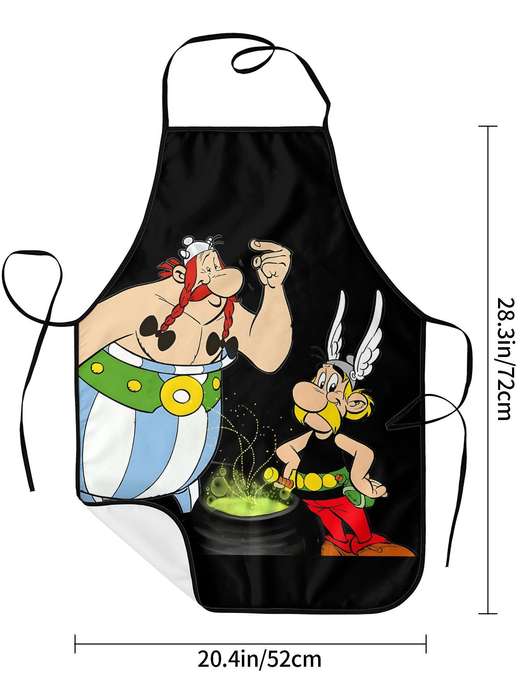 1pc Vintage-Style Adjustable Cooking Apron with Colorful Cartoon Characters Durable Polyester Ha