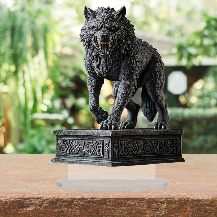 1pc 2D Flat   Bohemian Acrylic Wolf Sculpture Fierce Wolf Head Design with Ornate Base Dark De