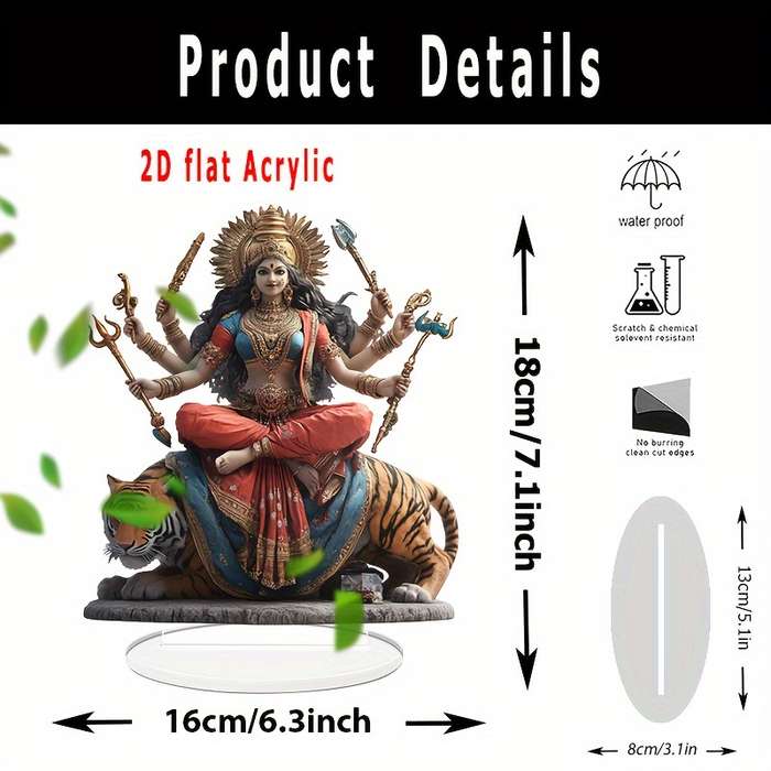 1pc 2D Flat   Vibrant Durga Acrylic Table Decoration 16.0cm x 18.03cm Colorful Designed Exqu
