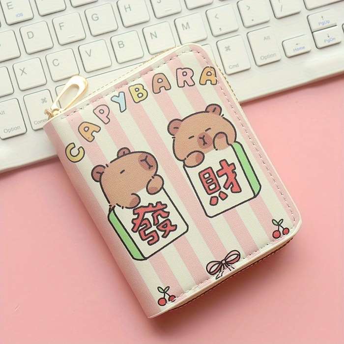 1pc Capybara Cartoon Compact Wallet for Women Cute Kawaii Design with ID Window Coin Pocket Hi