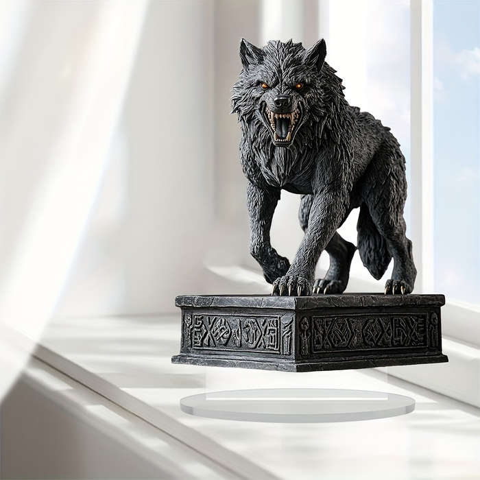 1pc 2D Flat   Bohemian Acrylic Wolf Sculpture Fierce Wolf Head Design with Ornate Base Dark De