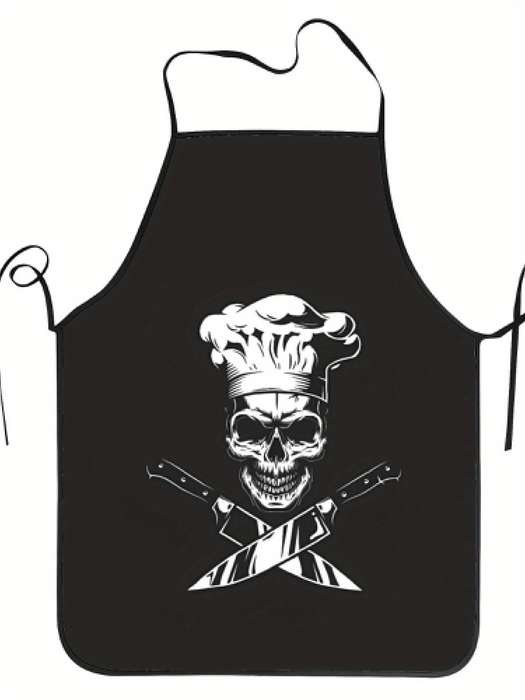1pc Vintage Chef Skull and Crossbones Apron 100% Polyester Woven Fabric Slight Stretch Patterned