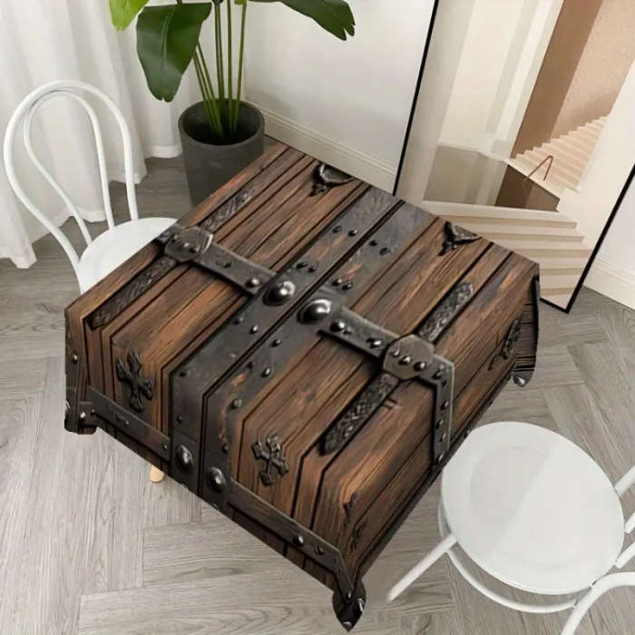 1 Woodgrain And Vintage Steel Print Tablecloth 140*180CM
