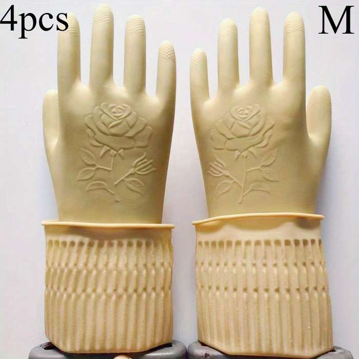 2 Pairs Hand Wash Safe 38cm Cream Gloves Size M Household Cleaning Gloves