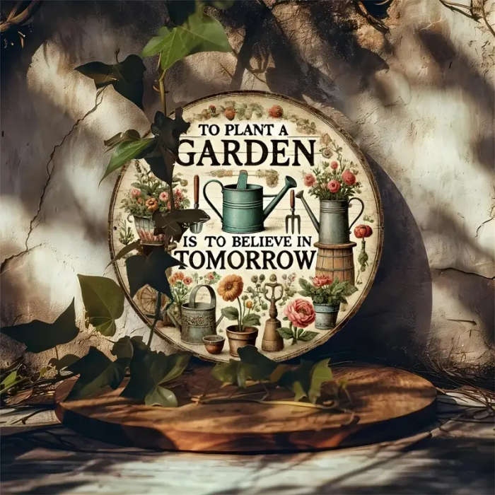 1pc Vintage Planting Garden Believing in Tomorrow Wall Sign 17.78x17.78cm Wood Fiberboard Decor for